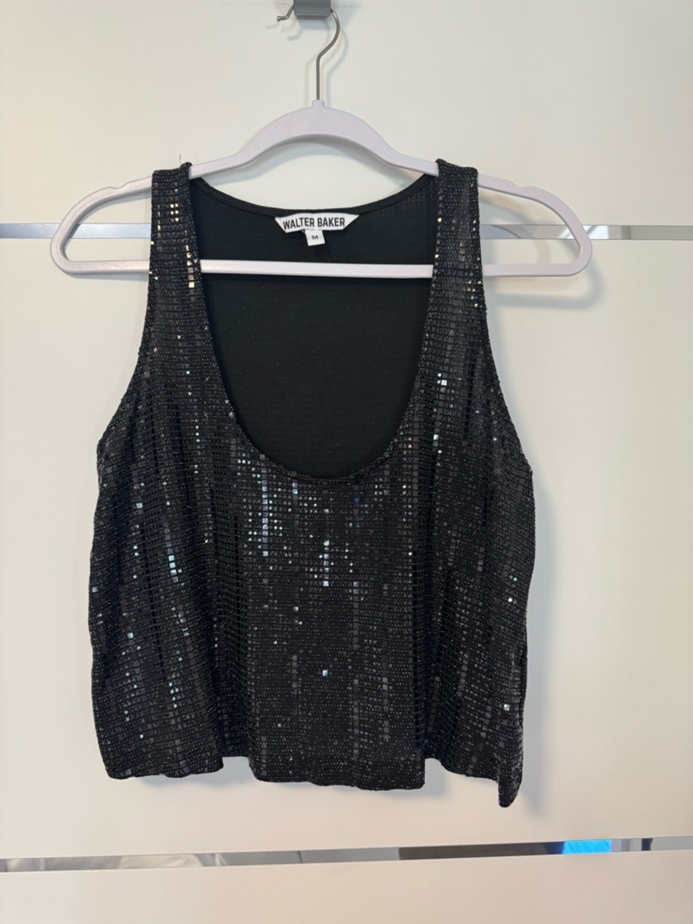 Walter Baker Black Sequin Scoop Tank